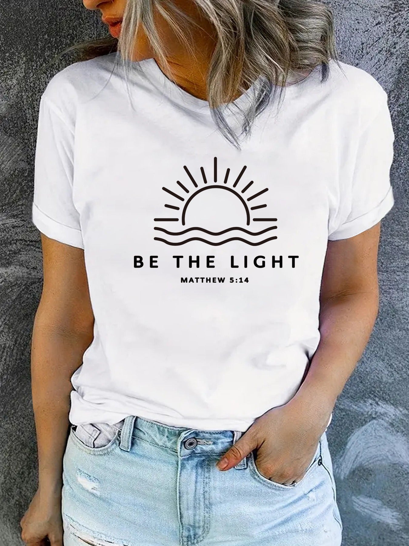 European and American summer women's BE THE LIGHT pattern printed round neck short sleeved casual fashion T-shirt