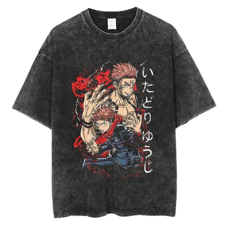 Printed T-shirt Retro Hiphop Anime Character Satoru Gojo T-shirt Loose Cotton Summer