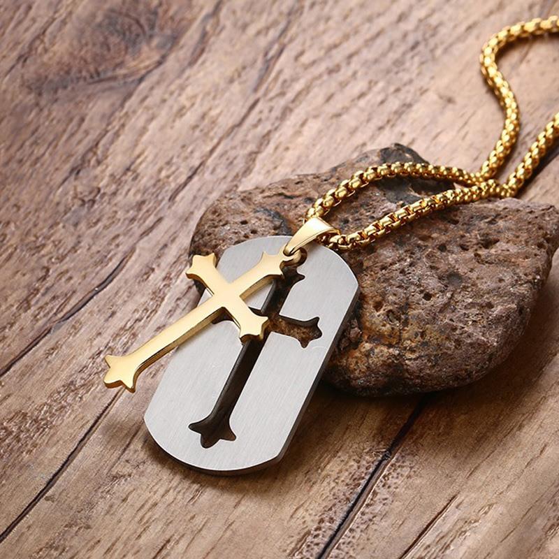 Vnox Removable Cross Pendant Men Chain Christian Jesus Necklace Jewelry