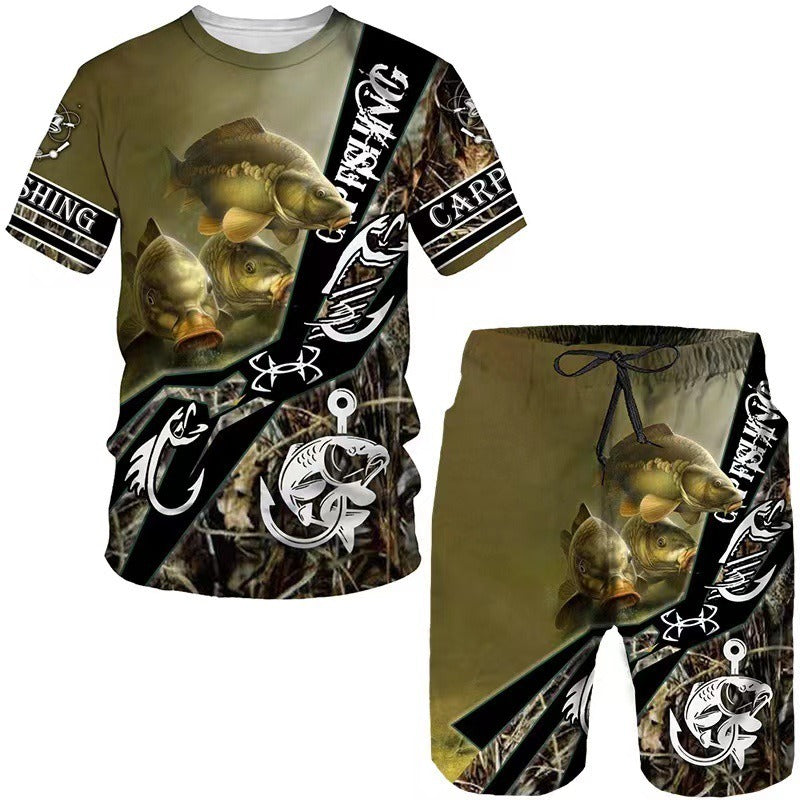 Printed men's round neck short sleeved casual T-shirt set for men