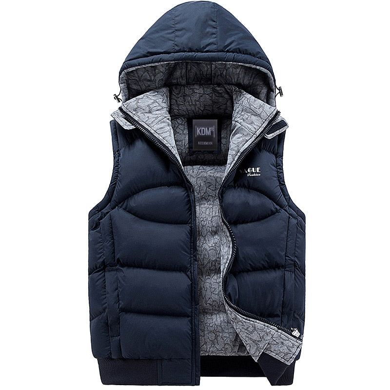 Fashion Sleeveless Jacket 2019 Men Thickening 100% Cotton Vest Hat Hooded Warm Vest Winter Waistcoat Men Casual Windbreaker