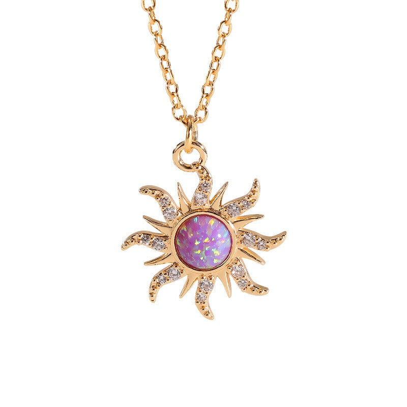 Sun Necklace Women's Set Zircon Rain Flower Stone Pendant with Unique Design Versatile Clothing Decoration Collar Chain