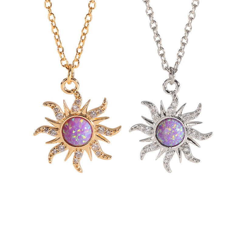 Sun Necklace Women's Set Zircon Rain Flower Stone Pendant with Unique Design Versatile Clothing Decoration Collar Chain