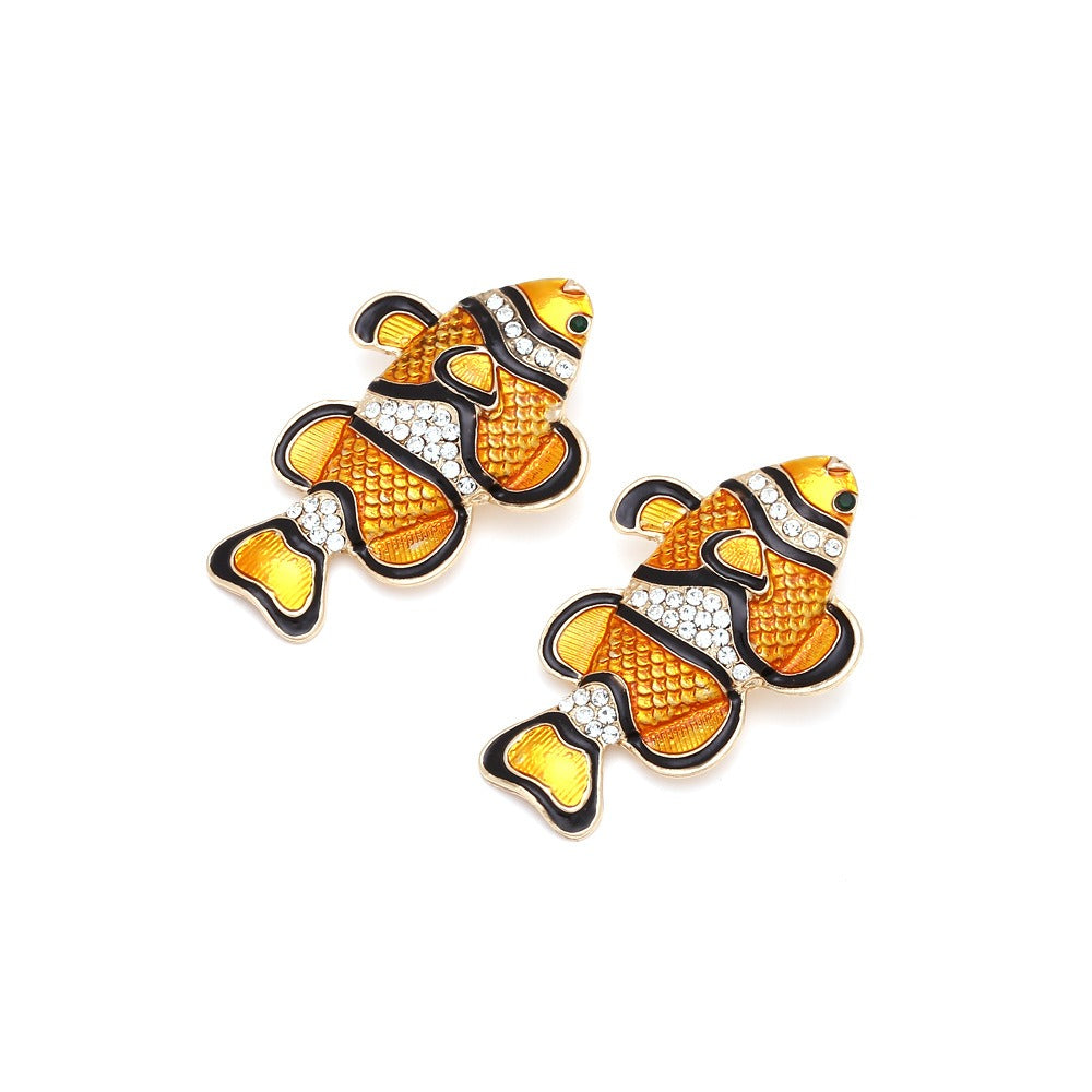 European and American personality cute diamond studded clownfish earrings for women