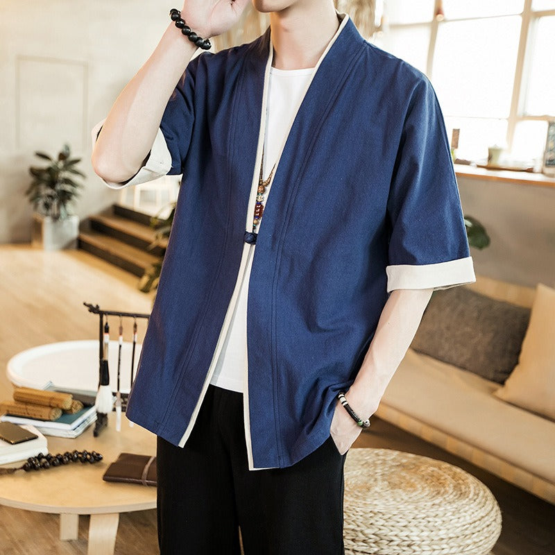 Spring retro Chinese style men's linen layman's clothing ancient clothing Zen clothing ancient style jacket