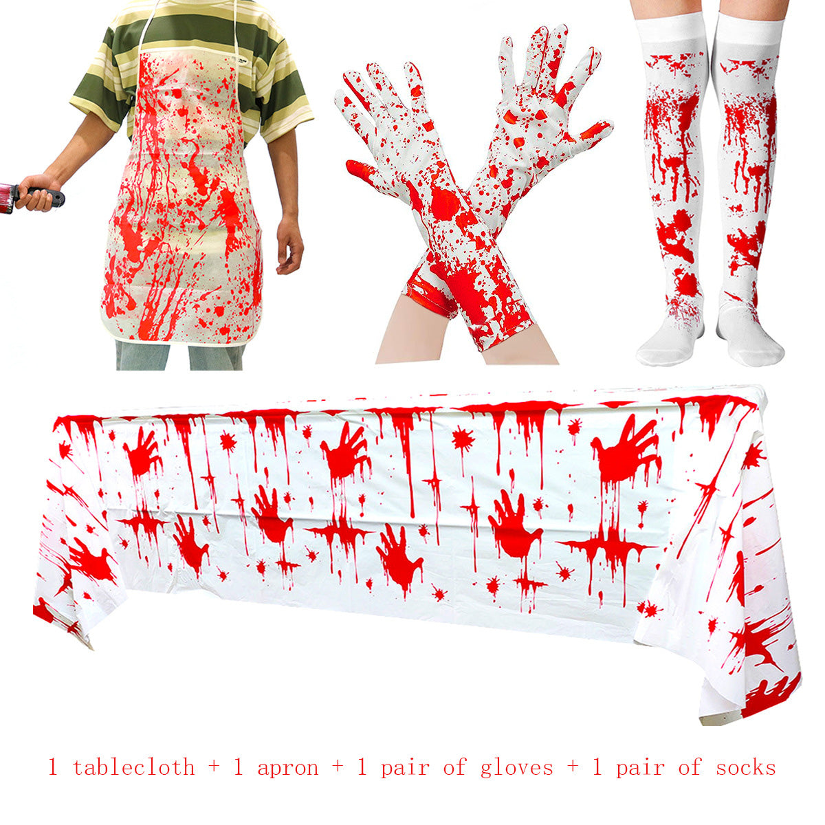 Horror blood handprint masquerade costume props Halloween blood gloves blood socks blood drink apron set