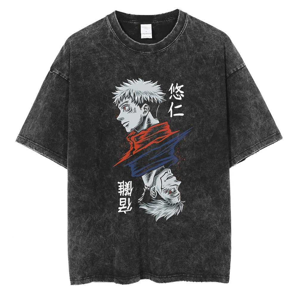 Men's anime pattern printed T-shirt fashionable hip-hop street clothing casual