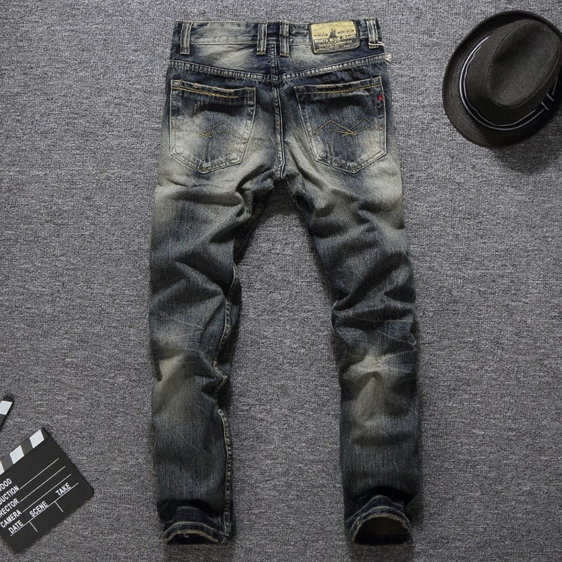 Men Jeans Vintage Retro Style Slim Fit Ripped Jeans Homme Balplein Brand Jeans Men Cotton Denim Biker