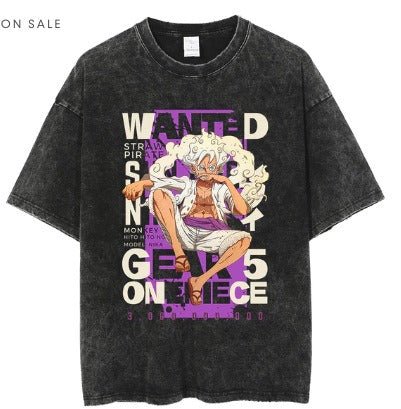 Anime cartoon wash and distressed short T