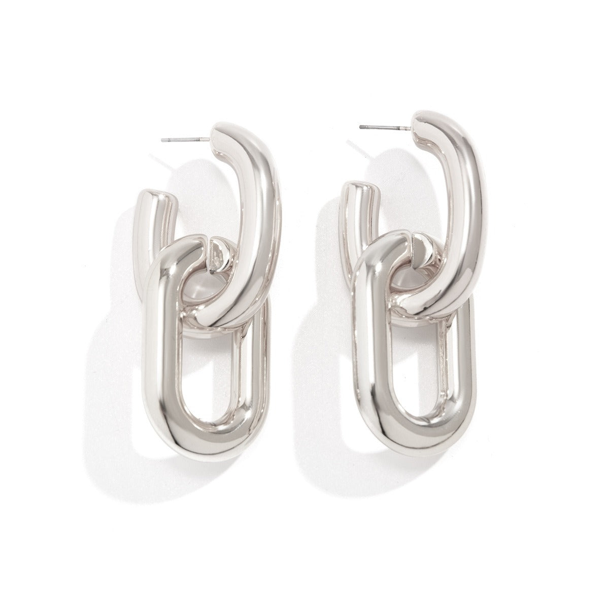 Retro cool ins style interlocking earrings metal style ring thick chain sweet and cool design geometric earrings