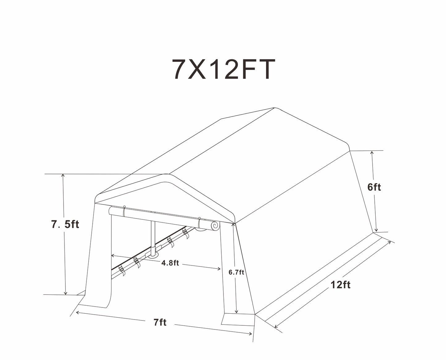 7x12 ft Outdoor Gazebo Portable Storage Shelter Shed with 2 Roll up Zipper Doors & Vents Carport