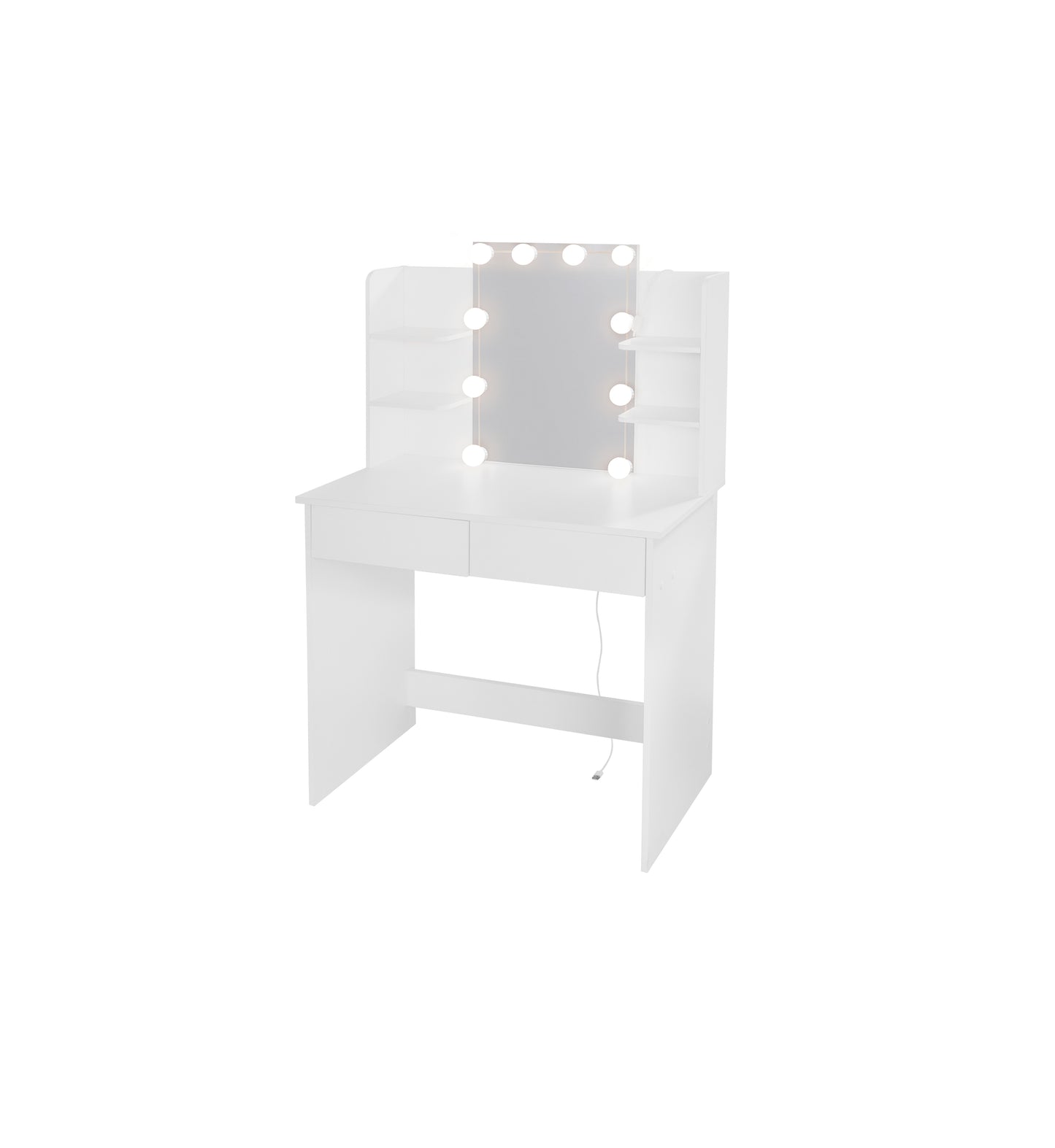 Makeup Vanity Desk With LED Lighted Mirror ,Dressing Table Set With 2 Large Drawers 10 LED Light ,White Color