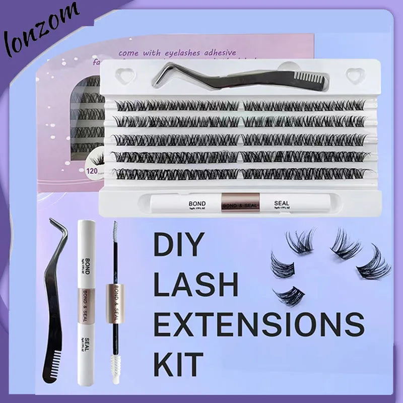 Hot Sales Natural looks 120 Clusters False Eyelash DIY Eye Lash Extension Kit Make Up Segmented Eyelashes