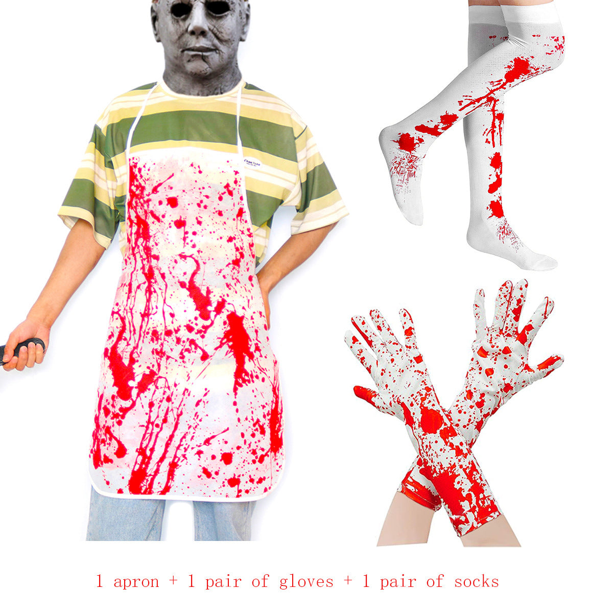 Horror blood handprint masquerade costume props Halloween blood gloves blood socks blood drink apron set