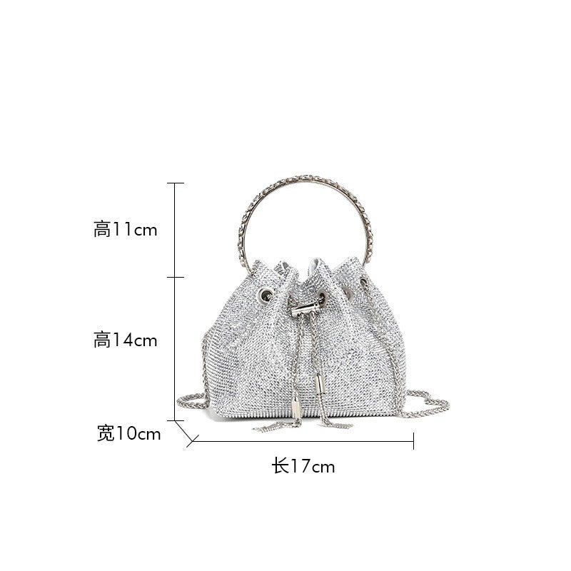 Classic rhinestone bag women's evening bag high-end tassel bag handbag textured full diamond crossbody portable bucket bag