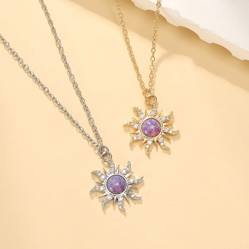 Sun Necklace Women's Set Zircon Rain Flower Stone Pendant with Unique Design Versatile Clothing Decoration Collar Chain