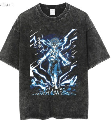 Anime cartoon wash distressed  t-shirt high street dark man