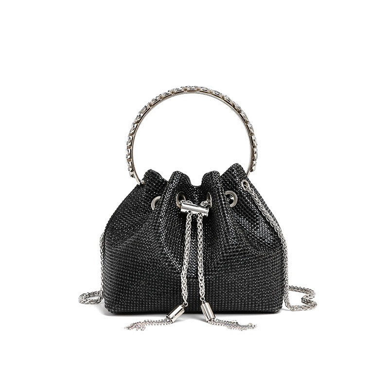 Classic rhinestone bag women's evening bag high-end tassel bag handbag textured full diamond crossbody portable bucket bag