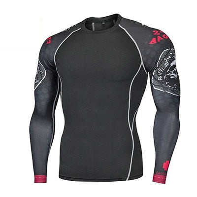 Fitness MMA Boxing Shirt Men Rashguard mma Bjj Jiu jitsu Long Sleeve T Shirt Muay thai Men Skull Print 3D Boxing Jerseys Tops