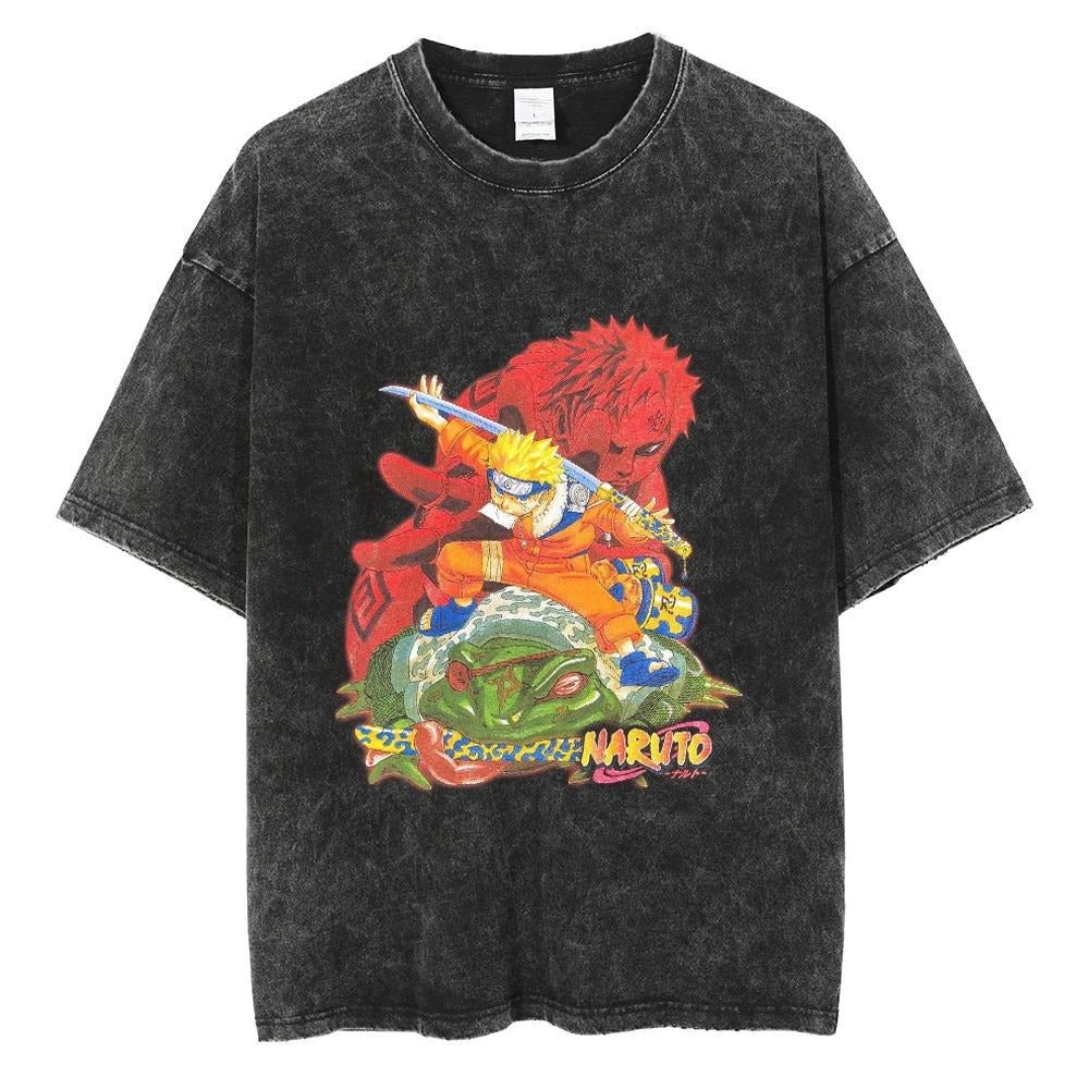 Anime Naruto Pattern T-shirt Harajuku Washed T-shirt