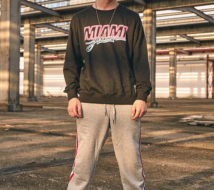 Pullover Sweatshirt Pink Letter Print Men Hip Hop Pullover Sweatshirt