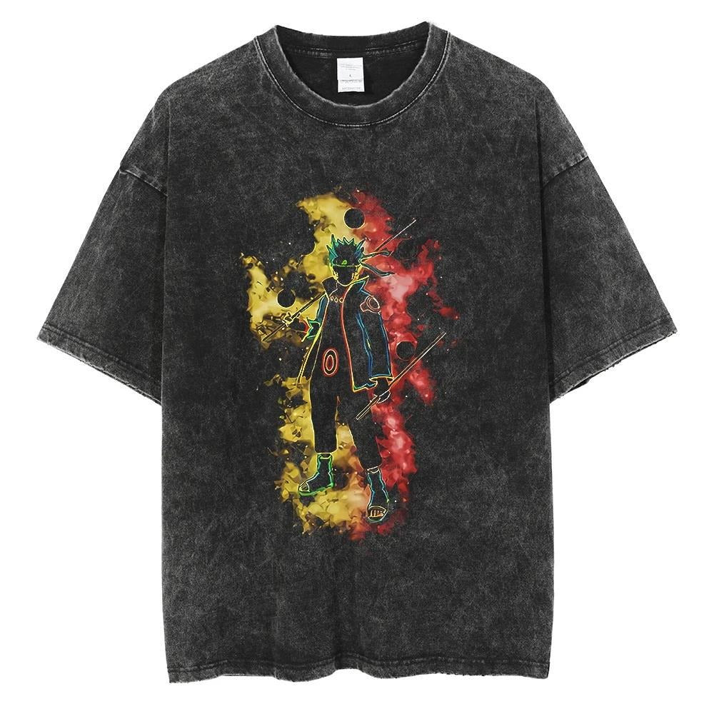 Anime Naruto Pattern T-shirt Harajuku Washed T-shirt