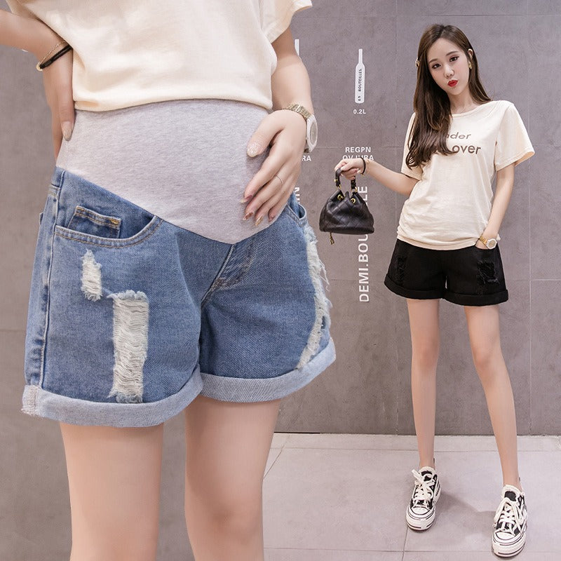 Pregnant women's denim shorts, loose and thin in summer, fashionable for outerwear, casual wide leg underbelly leggings