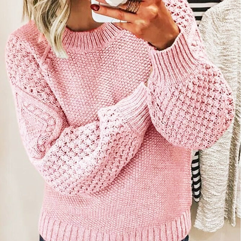 Thickened warm sweater solid color outer wear knitted pullover top knitted sweater