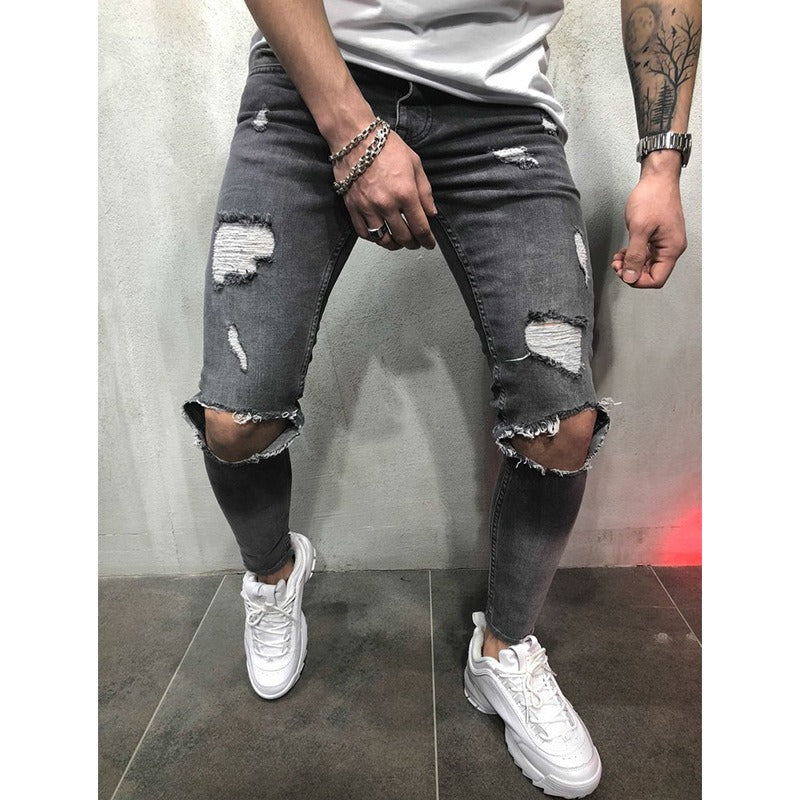 European and American jeans new style ripped slim men's trousers cross-border European and American men's slim pants