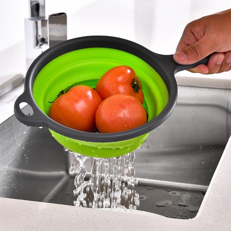 Long handle PP+TPR folding drainage basket retractable water filter basket fruit and vegetable water filter tray