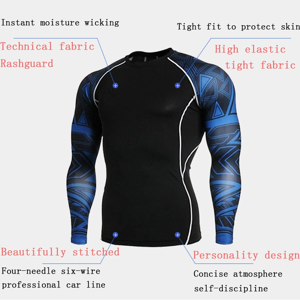 Fitness MMA Boxing Shirt Men Rashguard mma Bjj Jiu jitsu Long Sleeve T Shirt Muay thai Men Skull Print 3D Boxing Jerseys Tops