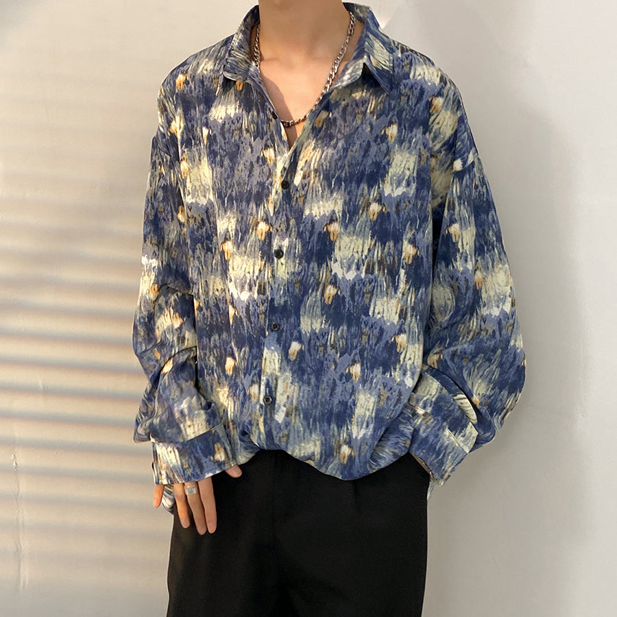 Retro floral shirt men's and women's loose fitting long sleeved shirt jacket