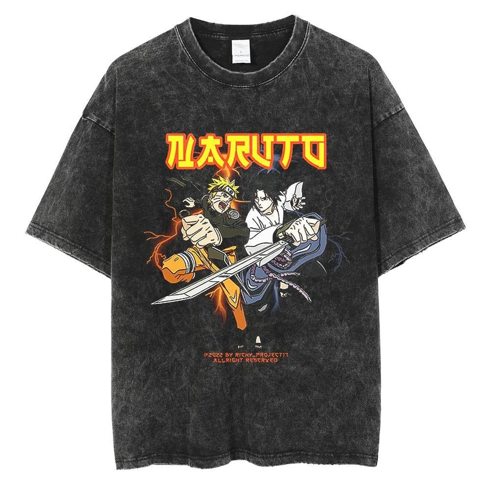 Anime Naruto Pattern T-shirt Harajuku Washed T-shirt