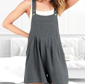 Women's bagged cotton and linen loose casual slimming wide leg jumpsuit shorts for women