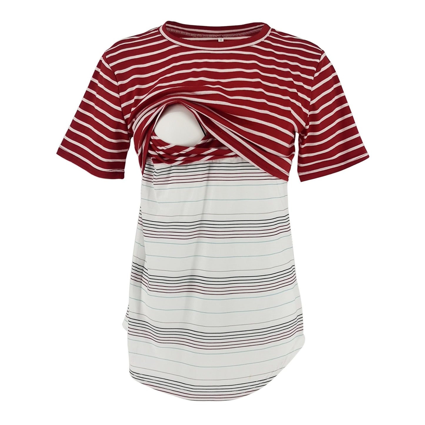 Striped patchwork T-shirt for pregnant women's cross over invisible breastfeeding underwear