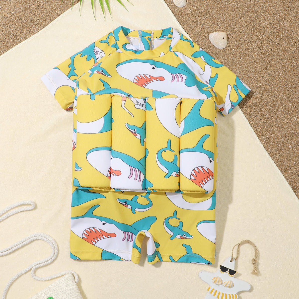 Children's Buoyancy Swimsuit Cartoon Print Swimwear Kid One-Piece Floating Rash Guards Bathing Clothes Boys Girls Swimming Suits