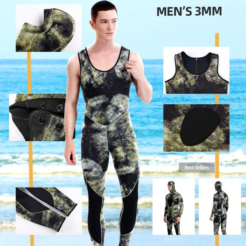 New 3MM fish hunting camouflage chloroprene rubber split diving suit for men's cold and warm free surfing suit