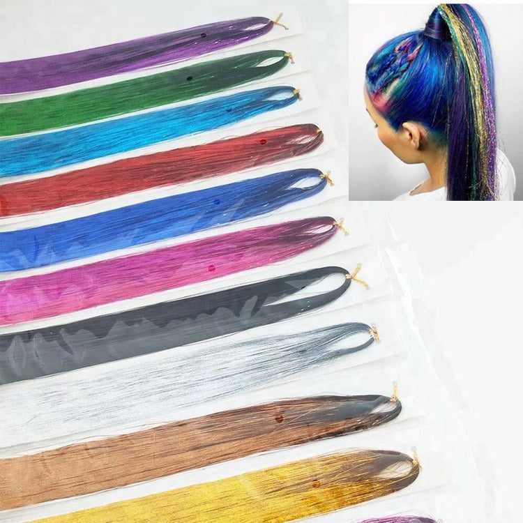 100cm Silk Stripe Colorful Gold Hair Extension Laser Silk Wig Party Silk