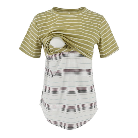 Striped patchwork T-shirt for pregnant women's cross over invisible breastfeeding underwear