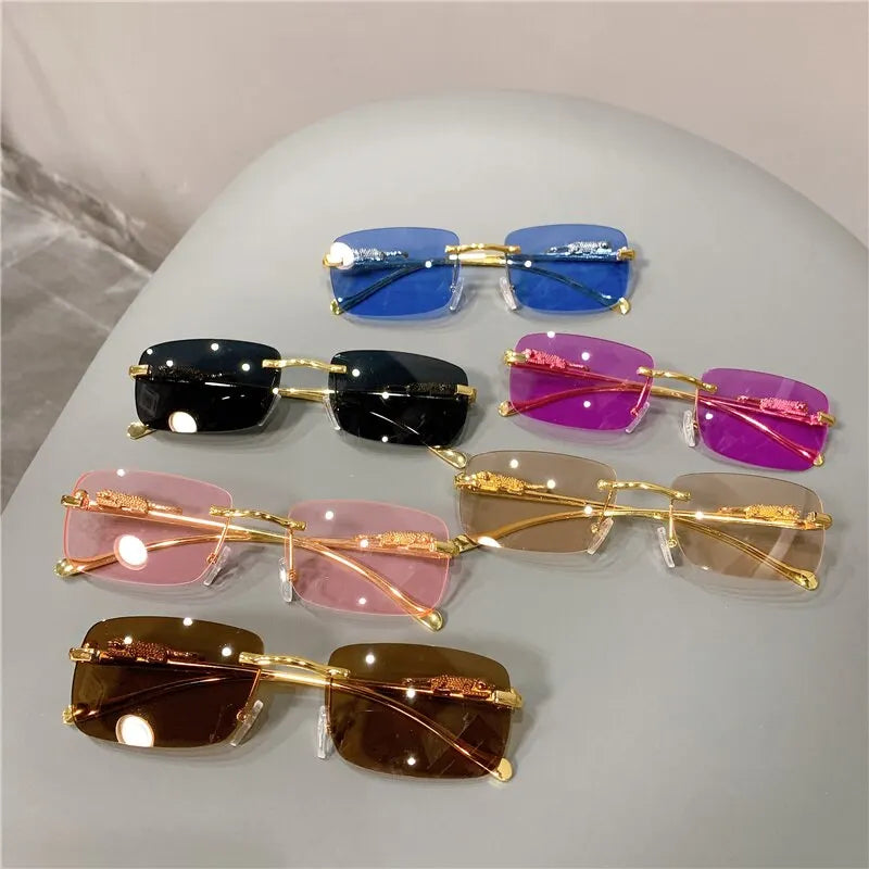 Fashionable square frameless sunglasses unisex anti glare sunglasses for men and women