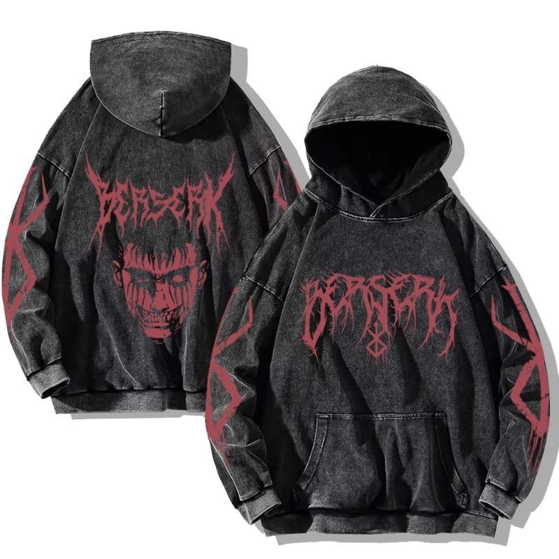 New washed retro hoodie spell battle anime peripheral printed hoodie for men