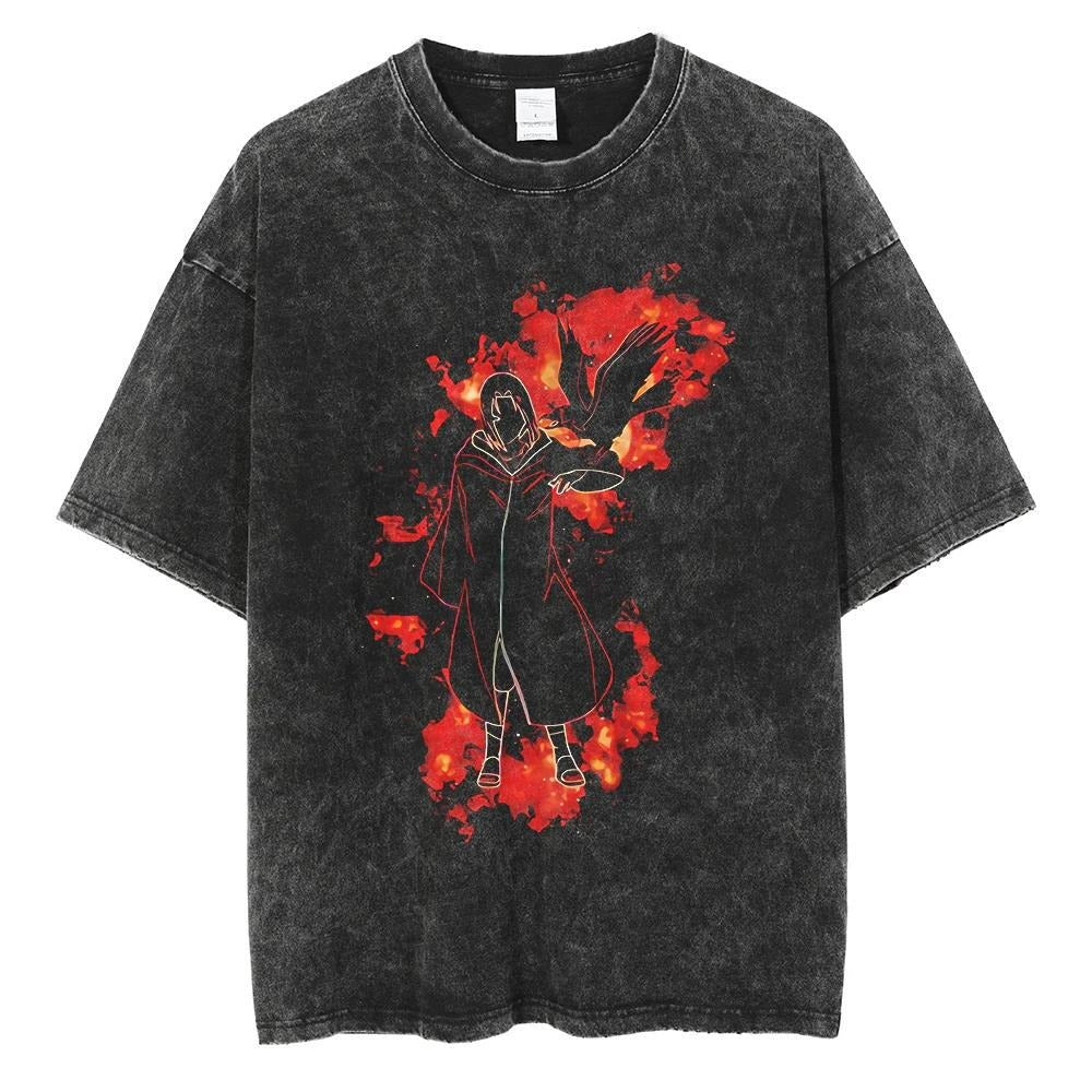 Anime Naruto Pattern T-shirt Harajuku Washed T-shirt