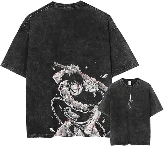 Anime cartoon wash and distressed short T