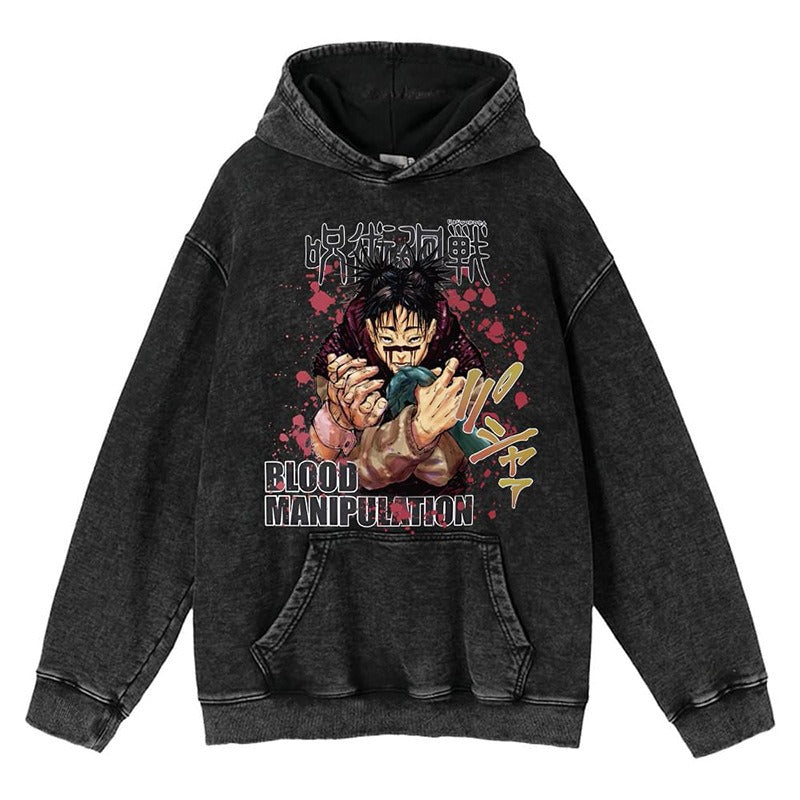 New washed retro hoodie spell battle anime peripheral printed hoodie for men