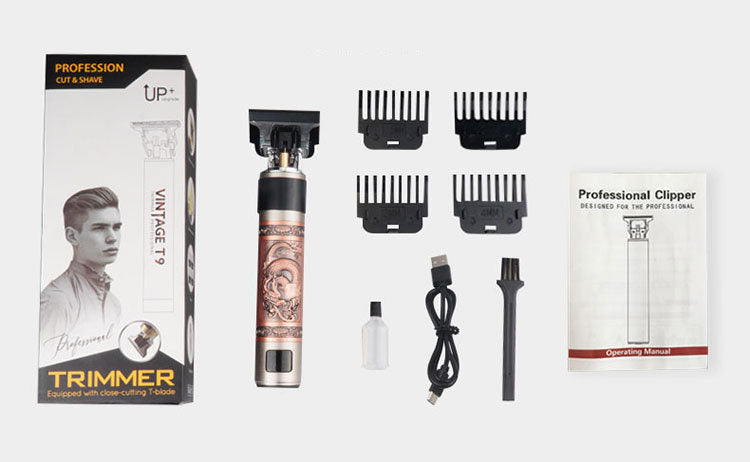 T9 Hair Clipper Oil Head Push Digital Display Carving Skull Small Hair Clipper Trimming Shaved White USB Charging Zinc Alloy