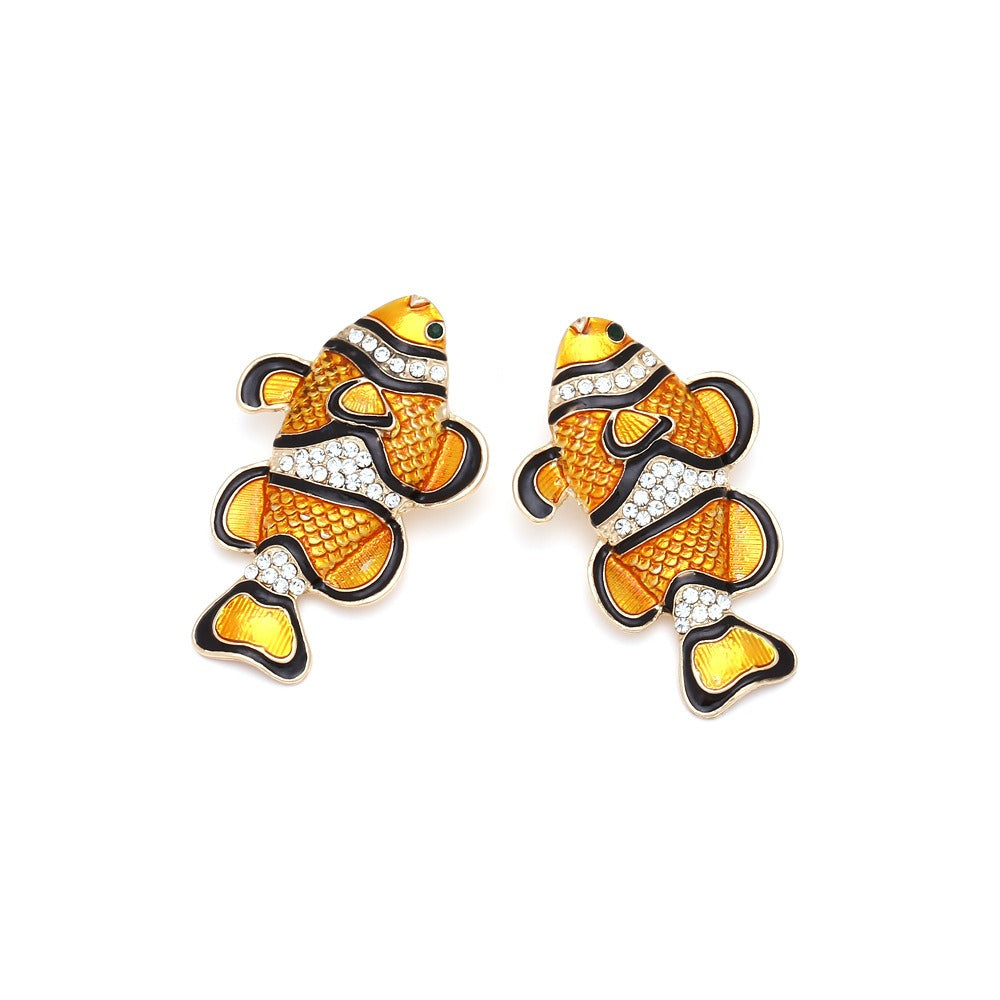 European and American personality cute diamond studded clownfish earrings for women