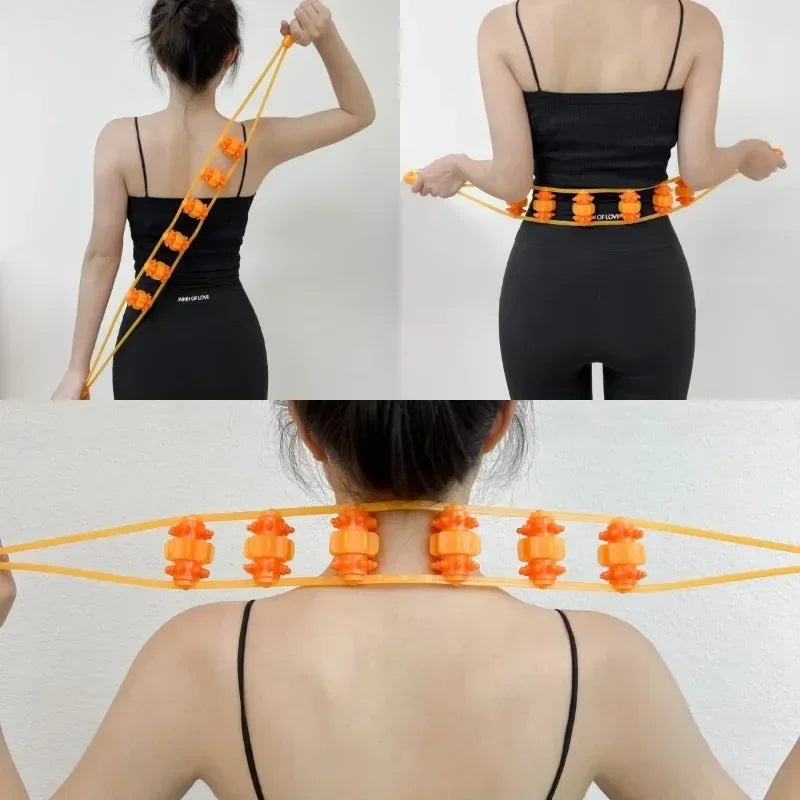 Hand-held Back Shoulder Neck Muscle Massager,Fitness Physiotherapy Massage Roller,Bead Pull-Back Roller Legs Back Waist Massage