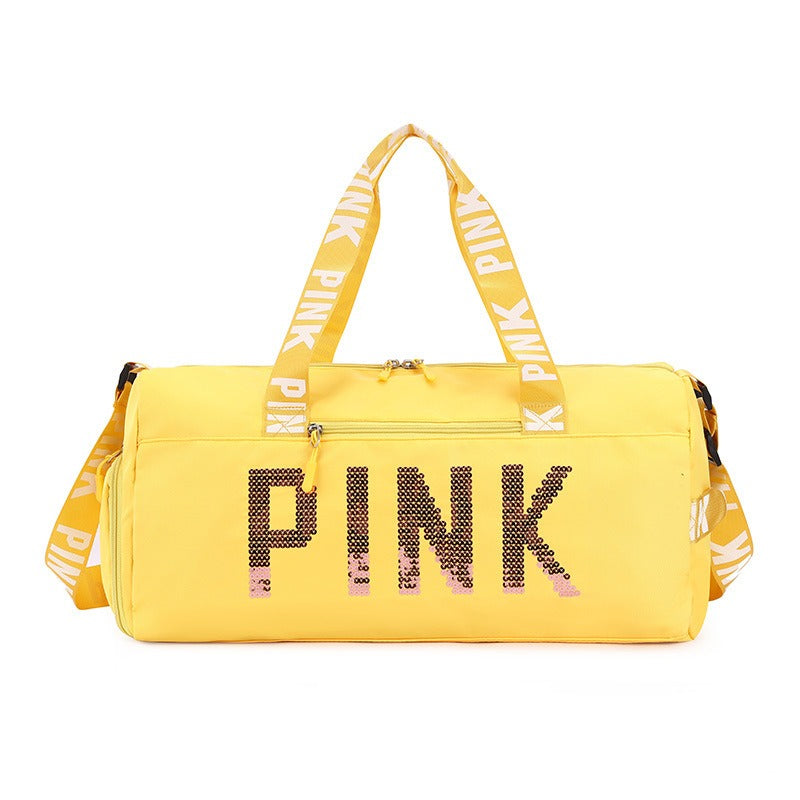 New fitness bag, shoe compartment, dry wet separation bag, sports travel bag, shiny pink letter single shoulder crossbody bag