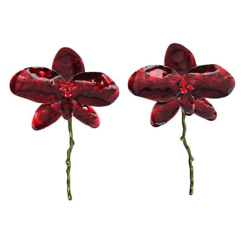 Enamel Drop Glaze Metal Large Flower Earrings with Advanced Fashion Earrings