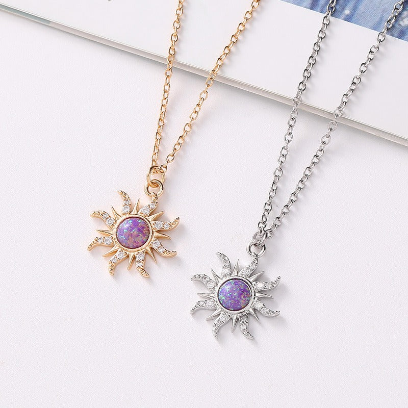 Sun Necklace Women's Set Zircon Rain Flower Stone Pendant with Unique Design Versatile Clothing Decoration Collar Chain